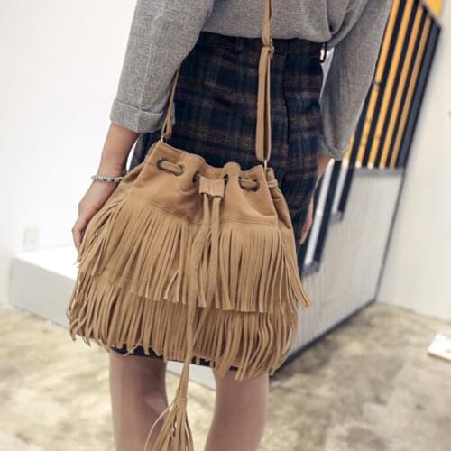 New Vintage Women Messenger Bag Fringe Bag Female Crossbody Bag with Tassels Faux Suede Handbag Shoulder Bag Girls Ladies#137
