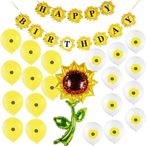 1set Sunflower Pattern Foil Balloons Banner Flower Mylar Latex Balloon for Kids Bee Happy Birthday Party Toys Baby Shower Ballon