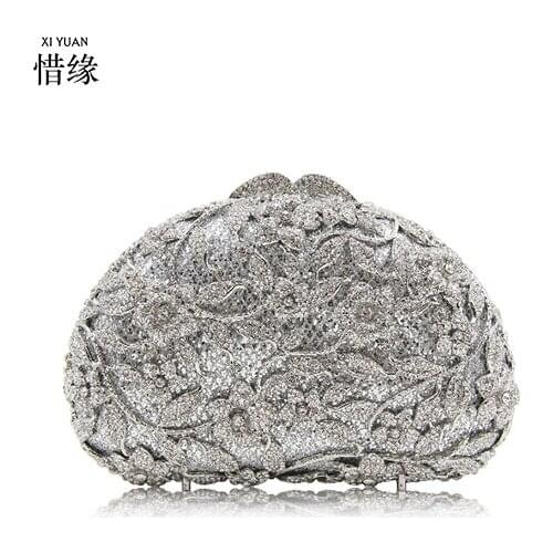 XIYUAN BRAND Crystal Rhinestones Women Evening Clutch Bag Bridal Wedding Clutches Party Dinner Prom Chain Shoulder Handbag Purse