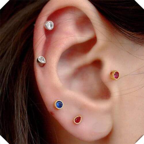 925 Sterling Silver Earring Fashion Round Zircon Pearl Screw Stud Ear Sweet Cute Ear Bone Nail Female Girl Silver Ear Jewelry