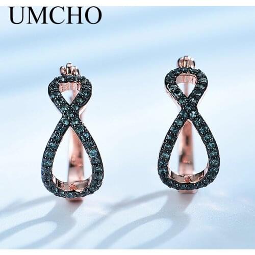 UMCHO Pure 925 Silver Created Nano Green Stone 925 Sterling Silver Simple Style Clip Earrings For Women Engagement Wedding Gift