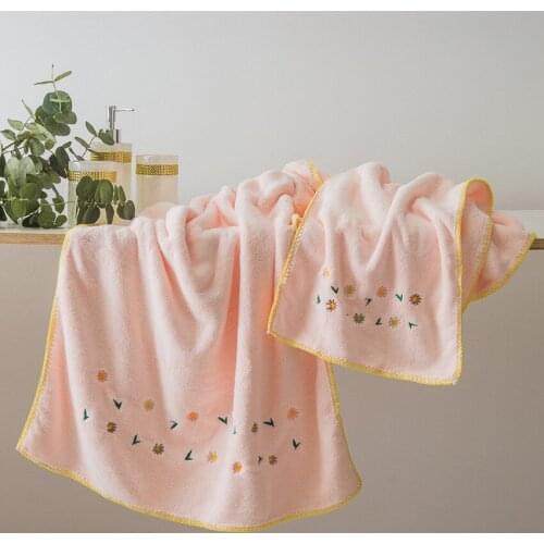 2pcs/set Coral Fleece Face Bath Towel Small Daisy Prined Rectangle Household Towels Strong Water Absorption for Home Bathroom