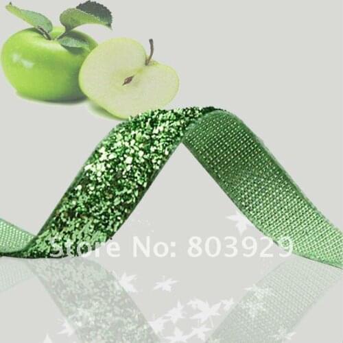 3/8" Apple Glitter Velvet Ribbon Metallic Velvet Ribbon Green Glitter Ribbon