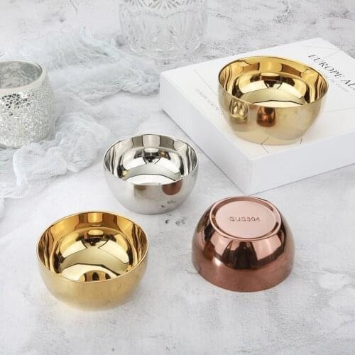 304 Creative Hotel Restaurant Household Thickened Double-Layer Insulated Rice Bowl Gold-Plated Stainless Steel Bowl