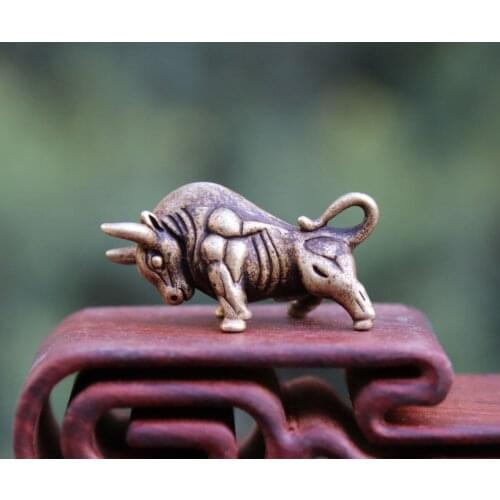 4 CM Chinese Pure Bronze Zodiac Aniaml Beast OX Oxen Bull Statue Amulet Pendants