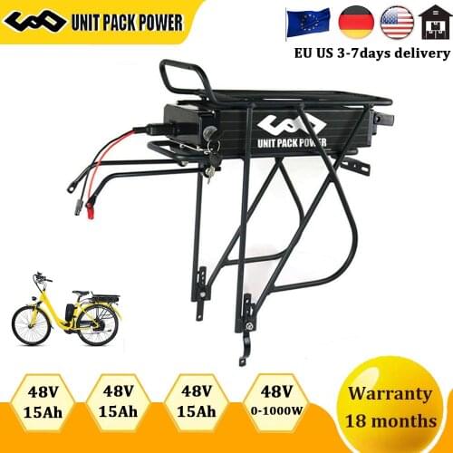 48V 15AH 18AH Ebike Battery Pack Black Rear Rack 18650 Lithium Electric Bicycle Battery for Bafang BBS02 1000W 750W Motor