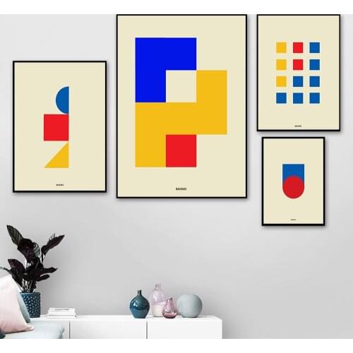 Bauhaus Exhibition Poster Vintage Colorful Canvas Painting Retro Wall Pictures for Living Room Home Decor Decoration No Frame