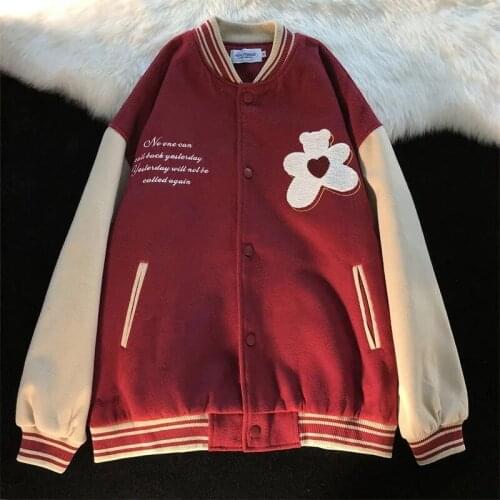 Y2k Harajuku sweet flowers baseball uniform autumn new Korean kawaii zip-up jacket Japanese preppy style long sleeve outerwear