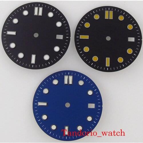 Bliger 31mm Black Blue Sterile Watch Dial Luminous Marks For NH35A Automatic Movement With Date Window Wristwatch Accessories