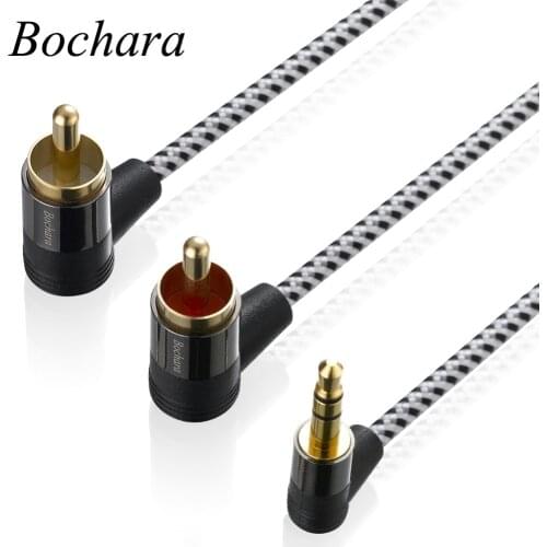 Bochara Braided 90degree 3.5mm jack to 2RCA Audio Cable Wrapped Shielded For Speakers Amplifier Mixer 30cm