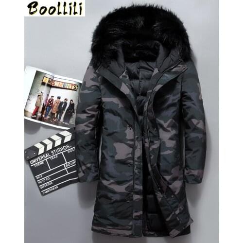 Boolili 2020 New camouflage mens winter jackets high quality fur collar long coat men Long white duck down jacket men 4XL