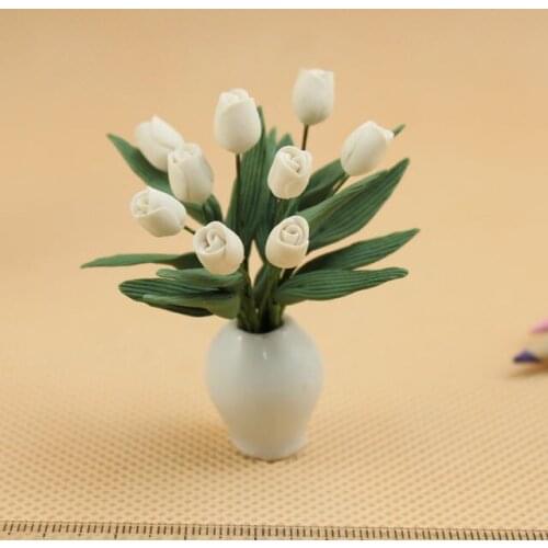 G05-X100 children baby gift Toy 1:12 Dollhouse mini Furniture Miniature baby flower white Tulip 1pcs