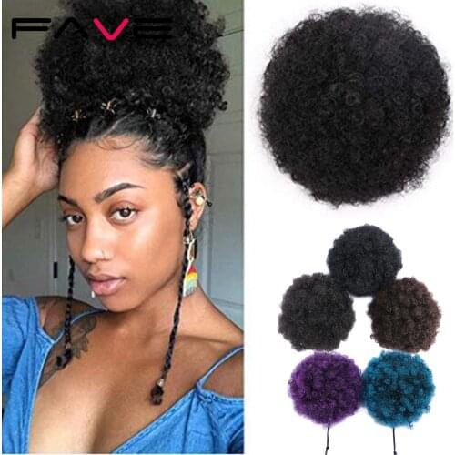 FAVE Synthetic Puff Afro Curly Chignon Hair Extension Black Purple For Women Short Hair Bun Drawstring Ponytail