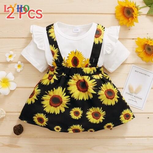 Toddler Kids Baby Girl T Shirt Ruffle Tops+fruit Floral Bow Suspender Skirts Set Clothing Sets Childrens Clothing Baby Clothes