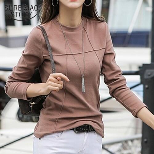 Long Sleeve Cotton Shirt Women Autumn Clothes Fashion Korean Solid Slim Bottoming Shirts Casual T-shirts Ladys Tops Blusa 10640