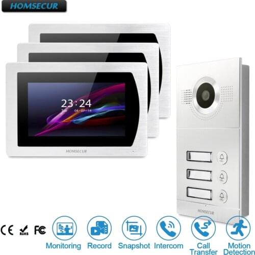 HOMSECUR Video&Audio Home Intercom with Dual-way Intercom for 3 Families BC121-3S+BM717-S