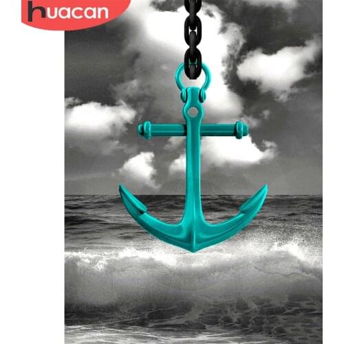 HUACAN Full Drill Diamond Painting 5D Landscape DIY Diamond Mosaic Boat Anchor Embroidery Cross Stitch Home Decoration