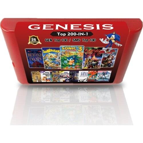 New Hot 2G Game Card 200 in 1 For Sega Genesis MD Video Game Console 100 Top GEN Games + 100 Top Master System Games