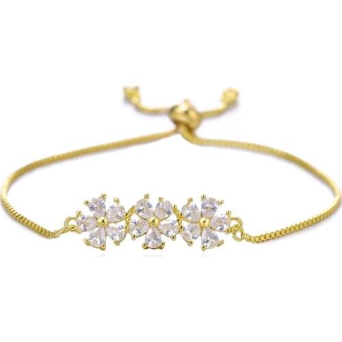 JUWANG New Fashion Chain Bracelets For Women AAA Cubic Zirconia Crystal Flower Charm Link Bracelet Jewelry Wedding Decoration