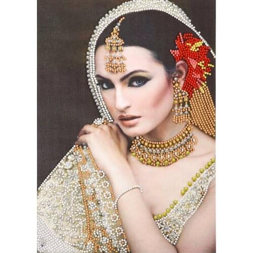 Indian Woman 5D Diamond Painting Partial Special Shaped Round Diamond Embroidery Rhinestones Pictures Diamond Mosaic Wall Decor