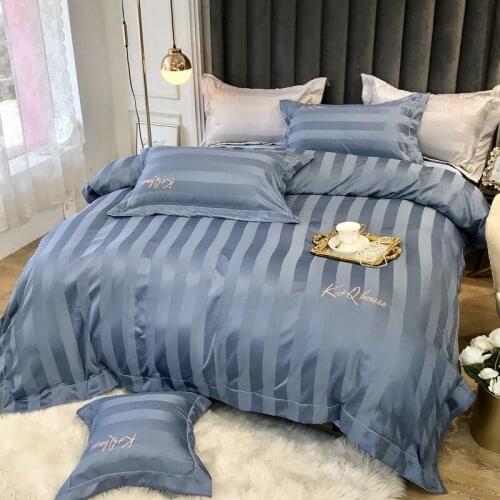 Luxury Egyptian Cotton Embroidery Solid color Hotel Household Bedding Queen King size Sheet Duvet Cover Pillowcases 4pcs #s