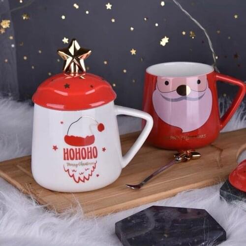 400ml Colorful Mug with spoon lid Coffee Milk Breakfast Mug Snowman Santa Claus Cartoon Ceramics Cup Christmas Gift Cup