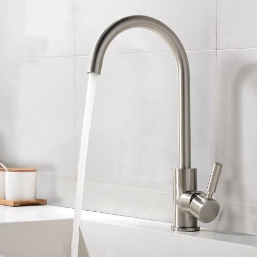 Best Commercial Brushed Nickel Stainless Steel Single Handle Kitchen Sink Faucet, Single Lever Kitchen Faucets-3354