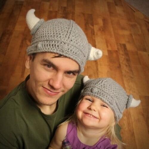 Cute knitted hat with horns Parent-child hat Carnival Viking hat part dress the Vikings pirate hat costume Halloween costume