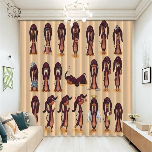 Trendy Scandinavian Dachshunds Window Curtain Cartoon Curtains For Bedroom Decoration Curtains For Living Room Micro Shading