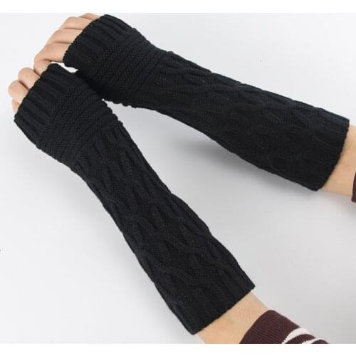 Fashion Women Semi-Long Autumn Winter Knitted Gloves Half Fingered Gloves Hand Warmer Girls Soft Rhombus Knit Arm Sleeves Glove