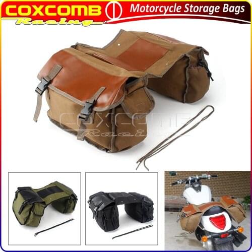 Motorcycle Canvas Leather Saddle Bag For Suzuki Harley Taotao Thunder Vulcan 500 Iron 833 Waterproof Luggage Storage ToolBag
