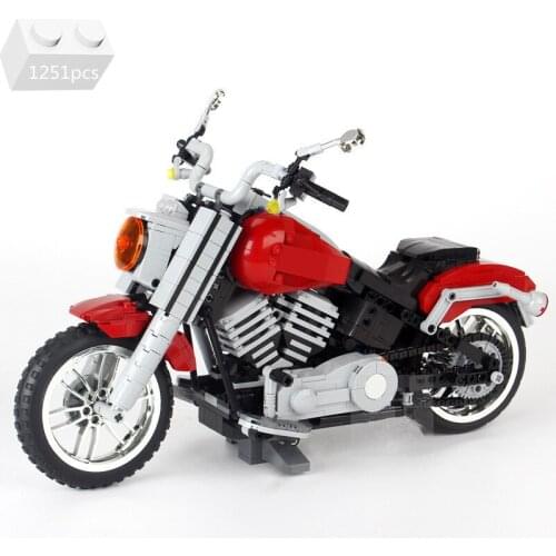 High-tech Motorcycle Fat Boy Vehicle Building Blocks Kit Bricks MOC Classic Model Creator Expert Motor Kids Toys For Children