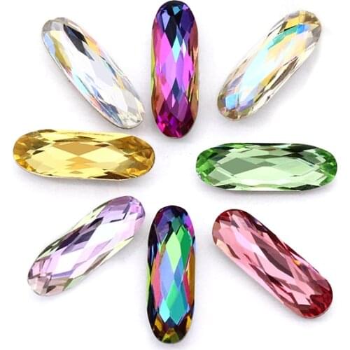 Fancy Shining Long Oval Crystal K9 Glass Loose Rhinestones for Nail Art Pointback Crystal Strass Small Beads Glue on Clothes DIY