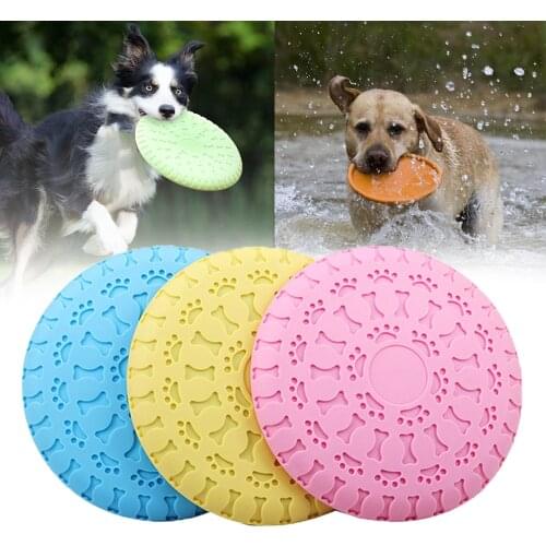 UFO Interacitve Dog Toys Fly Discs Resistance Bite Soft Rubber Dog Toy Flying Disc Pet Toys Dog Beach Outdoor Training Supplies