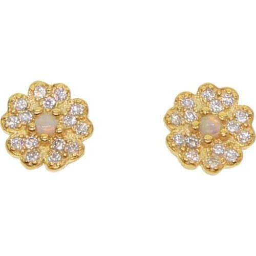 New Arrival 925 sterling silver cute daisy stud earring filled cubic zirconia fire Opal flower Earrings for wedding Jewelry gift