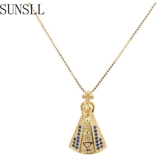 SUNSLL New Arrival Golden Copper AAA Cubic Zirconia Delicate Blue Colar Feminina Pendant Necklace Jewelry for Women Gift Street