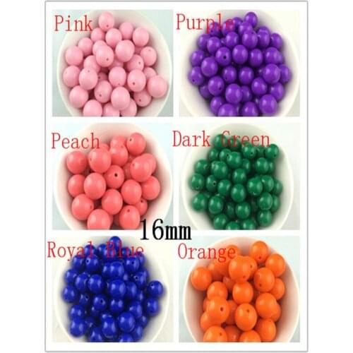 Wholesale 100pcs 16MM Bubblegum Acrylic Solid Beads Favor Acrylic Chunky Beads For Jewelry Making Necklace Bracelet DIY Beads