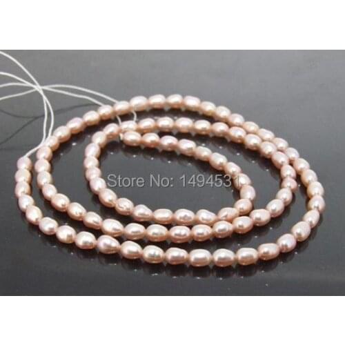 Wholesale Pearl Jewelry Full One Strand Rice Natural Pink Cultured Freshwater Pearl Loose Beads 4-5mm 15inch - Free Shipping