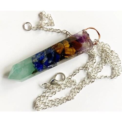 Chakra Beads Chips Orgonite Energy Pendant Necklace Healing Natural Stone Point Hexagonal Crystal Necklace Jewelry Dropship