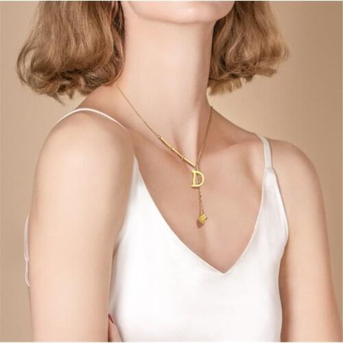 316L Stainless Steel Simple Letter D Pendant Short Colorless Necklace Acero Inoxidable Joyeria Mujer