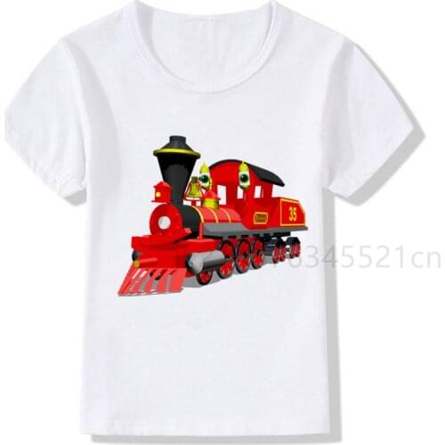 Train Cute Cartoon Freight Train Baby Boys Favorite Child Clothing White T-shirt Fashion Streetwear Kids T-shirts Plus Size