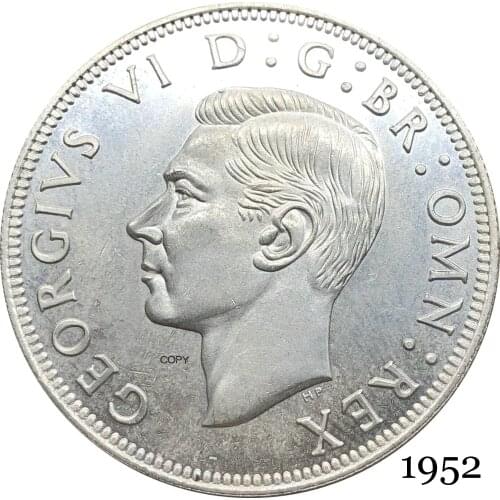 United Kingdom 1952 KG 1/2 Half Crown King George VI Left Sixth Great Britain British HP Silver Plated Copy Coin Reeded Edge
