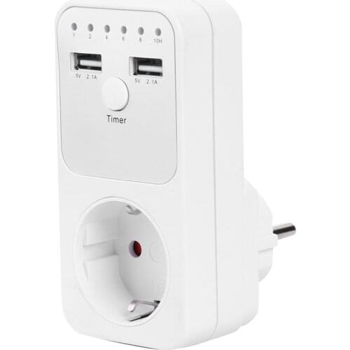EU Plug Dual USB 5V 2A Port Timer Socket Household Countdown Power Switch Outlet Full Series International Exchange Output