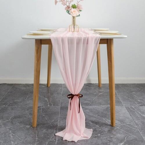 Rustic Table Linen 10Ft Pink Chiffon Table Runner Sheer 28x120 Inch for Romantic Wedding Decor Tablecloth Table Cover