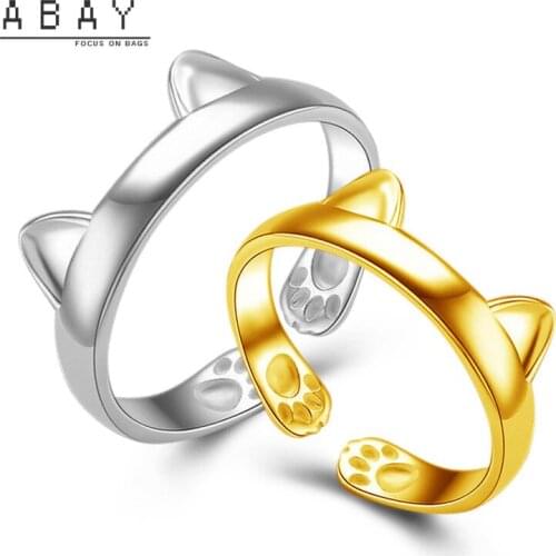 S925 Silver Cat Ear Opening Hand Ornament New Simple Versatile Temperament Lovely Claw Gold Plated Advanced Sense Ring Fashion