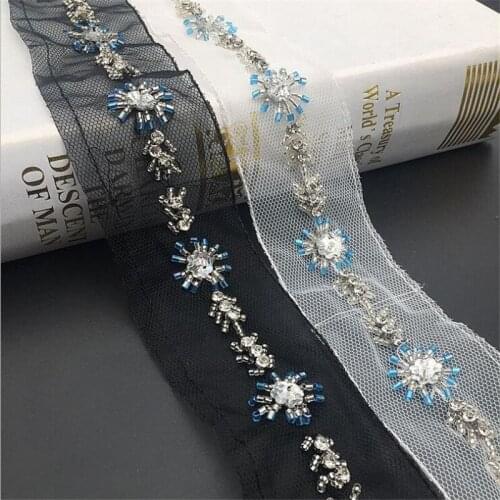 4.5CM Wide Chiffon Lace Beaded Ribbon Dress Collar 3D Embroidery Lace Fabric Applique For Sewing Guipure Supplies