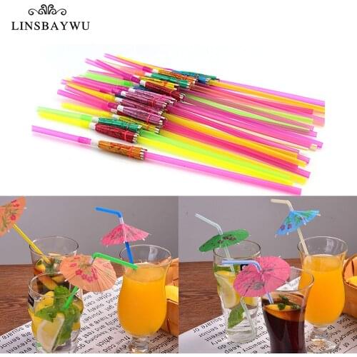 30PCs/ Pack Umbrella Straws Disposable Bendable cocktail Drinking Straws for Party Bar Wine Styling Decoration Summer Beach New