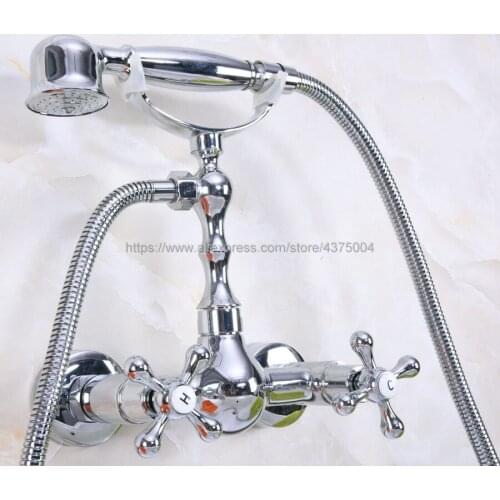 Polished Chrome Bathroom Rainfall Hand Shower Faucet Set Mixer Tap With Hand Sprayer Wall Mounted Nna190