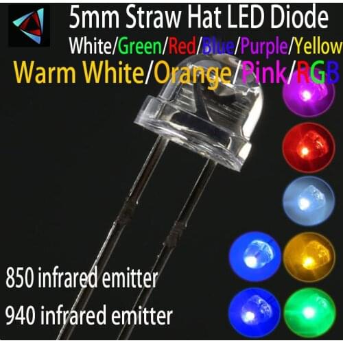 1000pcs 5mm 4.8mm Straw Hat Clear Warm White Green Red Blue Purple Yellow Orange Pink RGB DIY Light Emitting Diode Set
