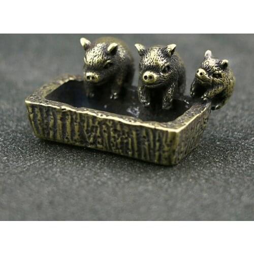 Antique Bronze Three Feeding Pigs Statue Decoration Ornament Home Office Desk Ornament Incense Burner Lucky Brass Crafts